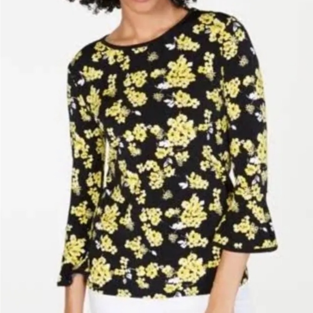Michael Michael Kors Black/Yellow Bell Sleeve Top Size Large NWT - Picture 3 of 13